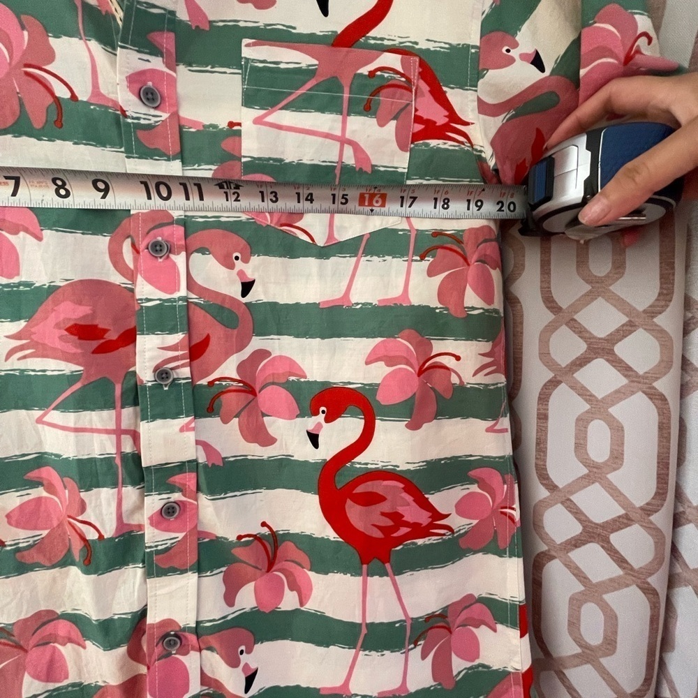 Men's VSTR Flamingo Print Shirt - Green and Pink - Picture 4 of 4
